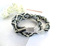Silver Python snake necklace Ouroboros Animal necklace Gray beaded crochet necklace Serpent necklace Snake choker python