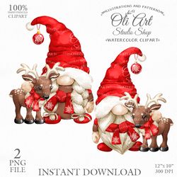 Christmas Gnome. Reindeer. Cute Characters, Hand Drawn graphics. Digital Download. OliArtStudioShop