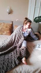 Pure Color Thick Knitted Blanket Long Thick Throw Blanket