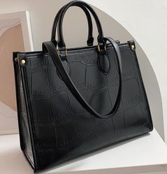 Womens Minimalist Croc Embossed Tote Bag With Clutch Bag