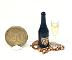 Dollhouse miniature 1:12 Open champagne with glass on grape Boards
