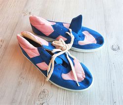 Vintage womens tennis sport shoes - pink blue Russian 240 mm sneakers vintage