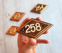 Retro wooden address plate 258 vintage door number sign