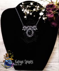 Victorian Vintage Style Black Obsidian Lace Goth Necklace Gothic Jewellery Witch Boho