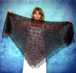 Dark wine-purple embroidered Orenburg Russian shawl, Lace wedding stole, Warm bridal cape, Hand knit cover up, Wool wrap
