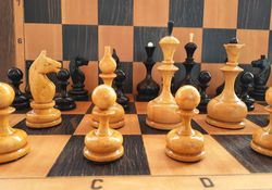 Soviet tournament chess pieces - weighted big wooden chessmen set USSR