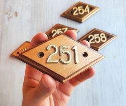 Retro wooden address plate 251 vintage door number sign