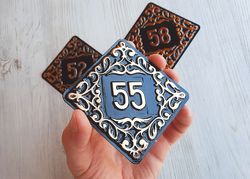 Apartment number sign 55 - decorative rhomb address plate vintage