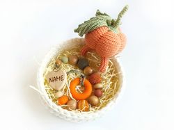 Halloween baby gift basket, Personalized baby rattle Pumpkin, Crochet pacifier clip