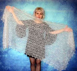 White wool scarf, Warm Russian Orenburg shawl, Hand knit wrap, Goat down stole, Bridal cover up, Lace kerchief, Cape
