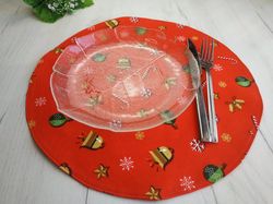 Christmas placemats set of 6,4or2, round placemats washable, wipeable placemat water-repellent coating, winter place mat
