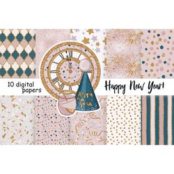 Happy New Year Digital Paper | Winter Holiday Pattern