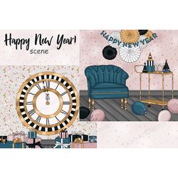 New Year Living Room | Winter Holiday Illustrations PNG