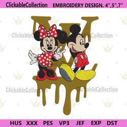 Drip LV Logo Cartoon Mouse Couple Embroidery Design