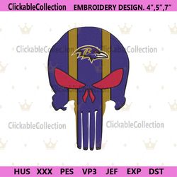 Baltimore Ravens NFL Team Skull Logo Embroidery Design Download