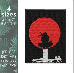 itachi embroidery design, naruto ninja on a pole anime designs, 4 sizes, instant download