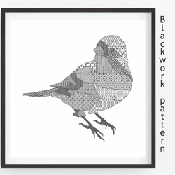 BLACKWORK pattern - BIRD - Cross Stitch Pattern - Embroidery Sampler - Carpet Cross Stitch - Instant Download PDF