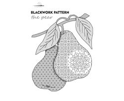 PEAR - BLACKWORK pattern - Cross Stitch Pattern - Embroidery Sampler - Carpet Cross Stitch - Instant Download PDF