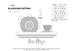 BLACKWORK pattern - Tea time - Cross Stitch Pattern - Embroidery Sampler - Carpet Cross Stitch - Instant Download PDF