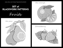 Set of Blackwork patterns - Fruits - Cross Stitch Pattern - Embroidery Sampler - Carpet Cross Stitch