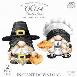 Thanksgiving Gnome Clip Art. Pilgrim Gnome. Pumpkin pie, Hand Drawn graphics. Digital Download. OliArtStudioShop