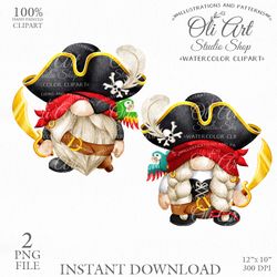 Pirate Gnome digital clipart png, pirate hat, cute characters, digital download