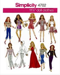 PDF Copy Simplicity 4702 Pattern Clothes for Barbie Doll and Fashion Dolls 11 1\2 inch