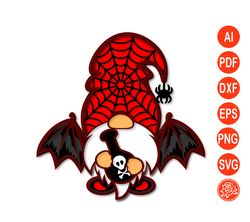 Layered Halloween  Gnome Mandala With Bat Wings SVG,  Files For Cricut  SVG