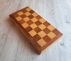 Soviet medium size 40 cm old wooden chess biard vintage