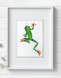 Green Tree Frog 8.27x11.42 inch Watercolor original room wall decor aquarelle painting by Anne Gorywine