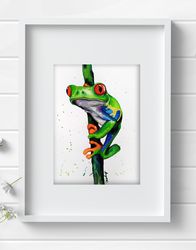 Green Tree Frog 8.27x9.84 inch Watercolor original home decor aquarelle painting by Anne Gorywine