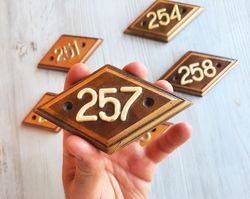 Retro wooden address plate 257 vintage door number sign