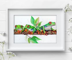 Green Tree Frog 7.48x10.63 inch Watercolor original home decor aquarelle painting by Anne Gorywine