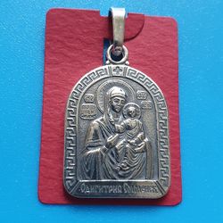 The Mother of God of Smolensk Hodegetria icon Christian pendant medallion plated with silver free shipping