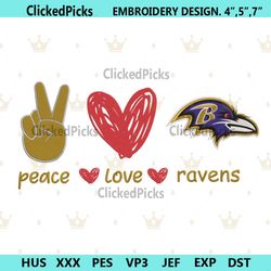 Peace Love Baltimore Ravens Embroidery Design File Download