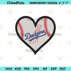 Dodgers MLB Heart Logo Machine Embroidery File, MLB Heart Embroidery