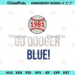 Go Dodgers Blue Machine Embroidery, Dodgers MLB Logo Embroidery