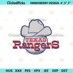 Texas Rangers Cowboy Hat Logo MLB Embroidery Instant Download