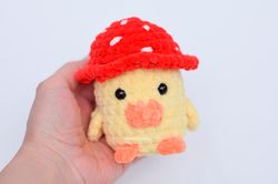 duckling with mushroom hat, duck with knife gift, duck car accessories, duck plush keychain