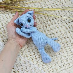 Stuffed kitten toy, cute soft toy cat for baby, little blue kitten with big eyes, gender reveal ideas baby,  It's a boy
