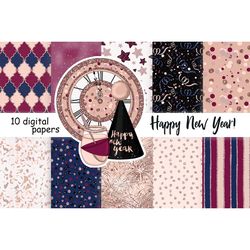 Happy New Year Pattern | Rose Gold Digital Paper