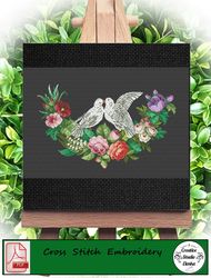 Cross stitch pattern Bird and flowers  - Vintage Cross Stitch Scheme Two pigeons