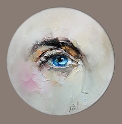 Eye original oil painting on stretched canvas. Round canvas. Eye art. Original art