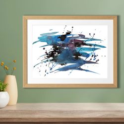 Blue Space splashes emotional Abstract Wall Art Digital download poster. DIY Print Room Decor. Indigo Space Universe