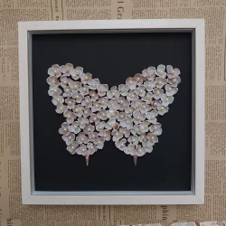 3D image of a butterfly on the wall. Shadow Box with butterfly silhouette. Butterfly wall art. Shell art.