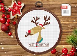 Christmas Moose Cross Stitch Pattern, Christmas Cross Stitch Pattern, Cat Cross Stitch Pattern