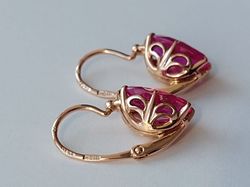 Vintage Graceful 14K Original Earrings USSR 583 Rose Gold with beautiful pattern Soviet Retro Russian Women's jewelry