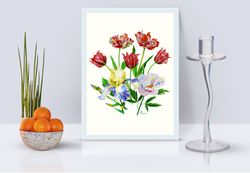 Poster Bouquet with Tulips, Iris and Peony, Flowers for gift