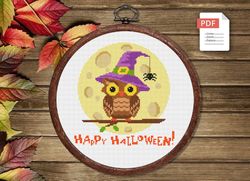 Happy Halloween Cross Stitch Pattern, Halloween Cross Stitch Pattern, Owl Cross Stitch Pattern, Halloweens  Owl