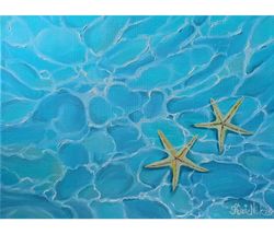 Starfish Painting Relax Canvas Oil Painting Seascape Original Art 12 by 16 Beach Wall Art Underwater Artwork